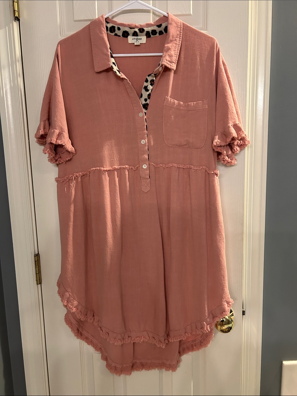 ⚜️ Umgee Rust Orange Button-Front Ruffle Hem Tunic Dress